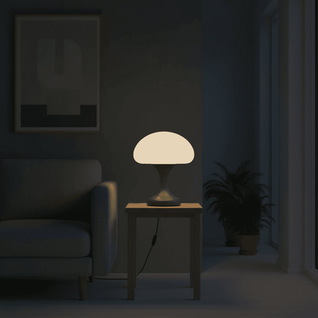 Lamp at night, light on